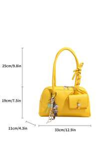 1 件女士时尚 PU 皮革双手柄手提包，迷你单肩包，带饰品装饰，容量大，用途广泛，适合日常使用、外出、配饰礼品