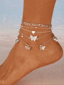 Set de 19/13/7/2 piezas Tobillera vintage bohemia elegante con olas oceánicas, corazones, mariposas, cristales, perlas falsas, conchas y estrellas de mar, de múltiples capas y elástica, para mujeres. Un accesorio perfecto para verano, playa, fiesta, citas y uso diario (estilos surtidos, enviados aleatoriamente)