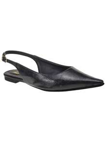 Loris Shoes Oficial Sapatilha Bico Afinado Forma Pequena SlingBack com Fivela Verniz Texturizado Confortável Fashion 4130 - Preto - Visão 2