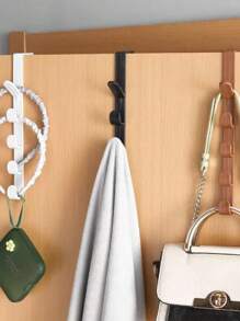 4pcs/Set Over-The-Door 5-Hook Vertical Storage Rack, Hanging Organizer For Closet And Cabinet, No-Drill Clip Hooks For Kitchen And Bathroom - Multicolor - View 5