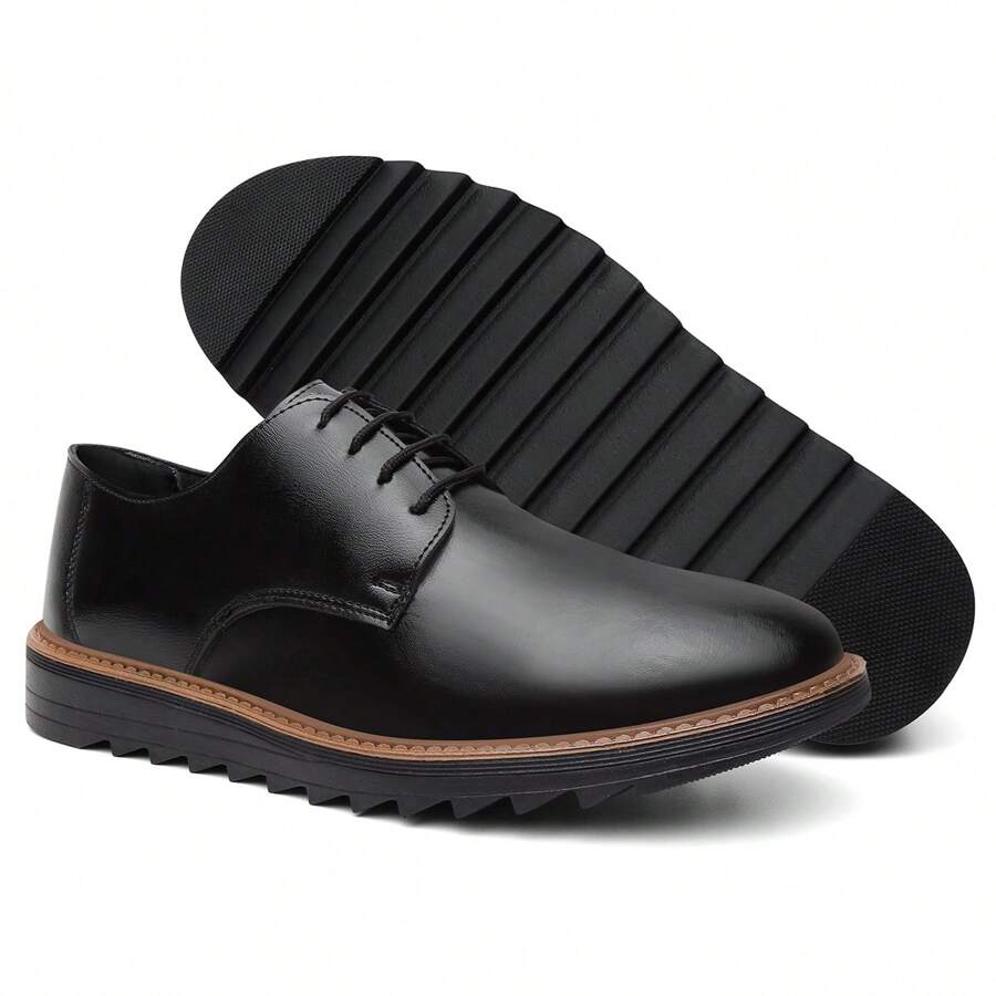 Men's Dress Shoe, Sporty Chic Derby Style, Black, High-Treaded, Lug Sole, Lace-Up, Special Sizes 37 To 46 - 黑色 - 查看 1