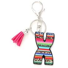 1 pièce Porte-clés avec pompon moelleux arc-en-ciel rayé lettre style coréen, pendentif imprimé léopard, convient comme cadeau - Multicolore - Voir 14