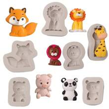 1 件卡通动物鹿、狐狸、狮子、熊猫、猪形状硅胶模具 - 淺灰色 - 查看 5