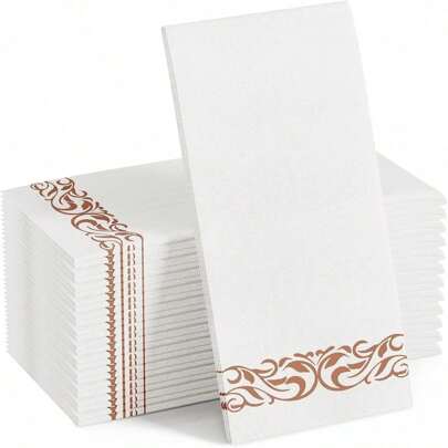 25/50/75/100 件亚麻质感一次性浴室餐巾，客用毛巾一次性浴室柔软吸水餐巾纸，一次性浴室手巾，派对，婚礼，晚宴，金色，12 英寸 X 17 英寸