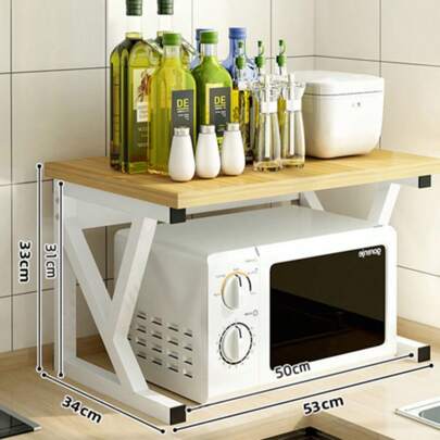 2/3 Tier Microwave Oven Rack Stand Storage Holder Kitchen Corner Shelf Black, Efficient Kitchen Organizer Shelf With 6 Hooks, Multifunctional Kitchen Counter Organizer Shelf, Storage Shelf In Living Room, Office Printer Shelf