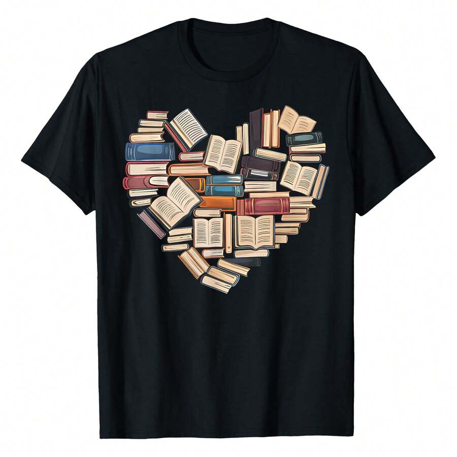 Book Lover Reading Library Bookshelf Bookstore Heart Shape T-Shirt Women's Tee - màu đen - Xem 1
