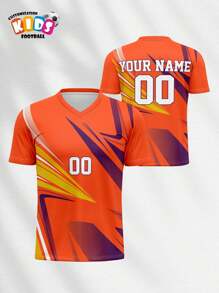 Top de Futebol Decote V Juvenil, Roupa Esportiva Respirável e Secagem Rápida para Primavera/Verão para Meninos e Meninas, Nome e Número Personalizados, Ajuste Confortável para Esportes, Casual e Atividades ao Ar Livre, Corrida - Multicolorido - Visão 6