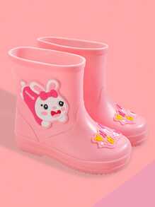 Un par de botas de lluvia de dibujos animados para niños con diseño de suela antideslizante y resistente al desgaste para niñas, zapatos deportivos impermeables y antideslizantes, adecuados para viajes al aire  campus durante la temporada de lluvia - Rosa Pálido - Ver 1