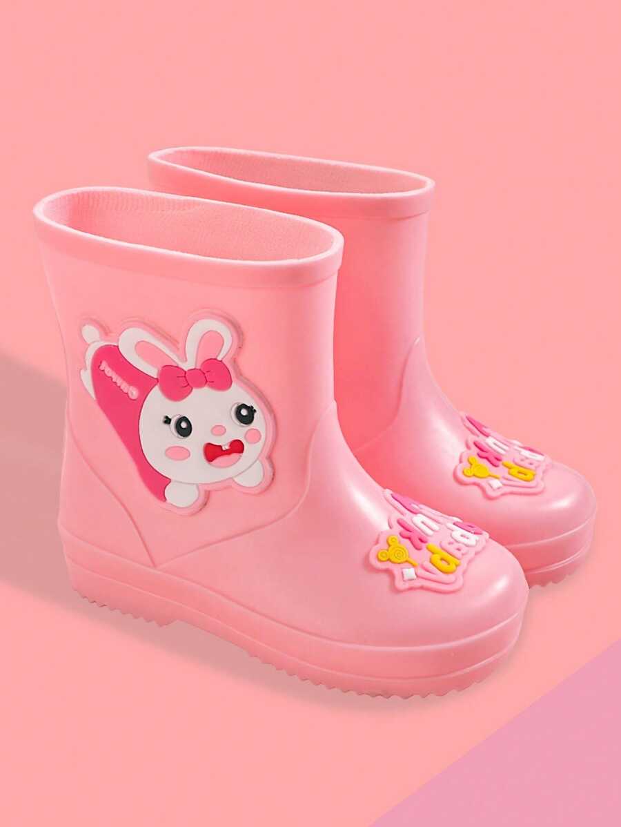 Un par de botas de lluvia de dibujos animados para niños con diseño de suela antideslizante y resistente al desgaste para niñas, zapatos deportivos impermeables y antideslizantes, adecuados para viajes al aire campus durante la temporada de lluvia - Rosa Pálido - Ver 1