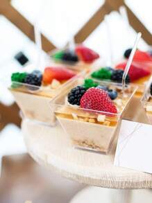 50pcs/Set Slanted Transparent Plastic Cups For Pudding, Mousse, Jelly, Party, Suitable For Mousse, Pudding, Desserts, Mini Ice Cream Cakes Etc. Reusable For Dessert Decoration, Birthday Party, Wedding Party And Other Events (Additional 10pcs Available For Purchase) - Multicolor - View 19