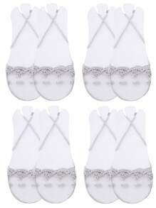 1/2/4 Pairs Of Women's Socks, Ultra-Thin Invisible Lace Non-Slip Boat Socks, Comfortable And Soft High-Elastic Shallow Ankle Socks In Summer, Novel And Interesting Solid Color Socks, Fashionable White Socks, Suitable For Daily Travel And Party Use Boat Socks, Casual Holiday Gifts Mother's Day, Easter Spring And Summer New, Wedding Anniversary Whimsical Gothic Style Four Seasons Gifts, Black Socks