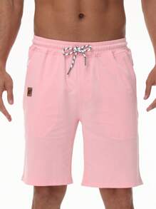 Summer Men's Knit Sport Shorts Casual Drawstring Shorts With Zipper Pockets Elastic Waist - 粉色 - 查看 5