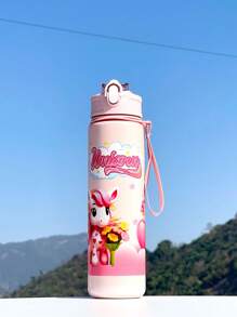 1pc800ml可爱卡通图案水瓶大容量弹跳杯儿童便捷家用塑料杯带吸管