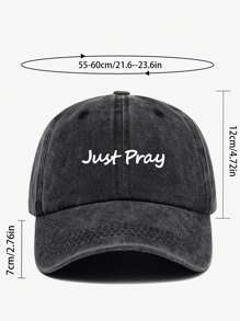 1 件高品质都市风格复古水洗“Just Pray”印花时尚棒球帽男女通用，可调节贴合度，防晒，编织涤纶材料，是送给家人和朋友节日的理想礼物，适合休闲和度假 - A - 查看 3