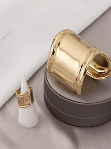 1 Set Minimalist Yet Bold Open Metal Bangle And Ring Jewelry Set, Vintage, Unique Crossborder Style - Gold - View 3