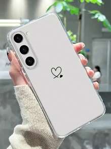 1pc Simple Black Heart Pattern Transparent Full Coverage TPU Phone Case Compatible With Apple And Series
