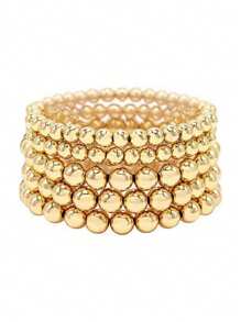 1 Pc Punk Rock Geometric Beaded Bracelet, Hip-Hop Style - Gold - View 4