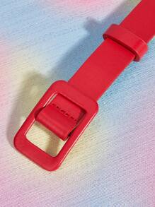 1 pieza Cinturón casual de moda de unicolor simple de piel de PU con hebilla rectangular para verano, escuela, otoño, Halloween - Rojo - Ver 3