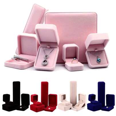 1 件塑料天鹅绒首饰收纳盒，粉色首饰收纳盒，适用于家庭、项链、手镯、手镯、戒指、耳环首饰盒，适用于情人节、母亲节、父亲节、圣诞节、生日、感恩节礼品包装