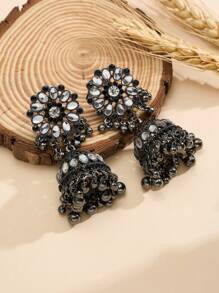 1 Paar luxuriöse Glocken Ohrringe, elegante Boho Kunstperle, Strass Blumen Dekor Schmuck, geeignet für täglichen Gebrauch und Partytragen, Hochzeitsaccessoires