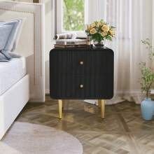 20" Modern Fluted Nightstand Set Of 2, White Wood Bedside Table With 2 Drawers & Gold Metal Handles - 黑色 - 查看 6