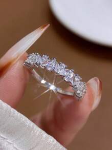 1 Stück Verlobungs- und Hochzeitsring mit funkelnden Diamanten, 925 Sterling Silber, romantischer eleganter Damen Ehering, Braut Schmuck Geschenk