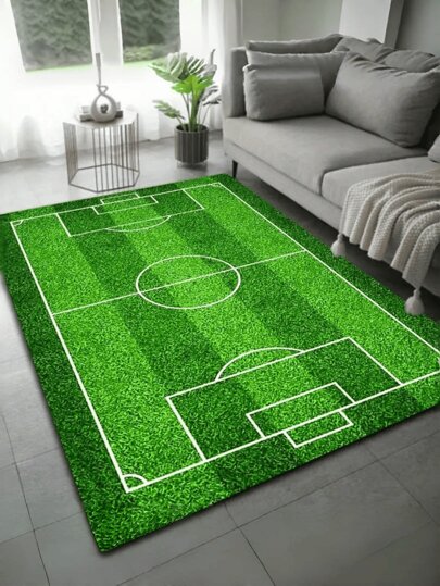 1件装2D足球场/草坪图案装饰地毯，聚酯纤维材质，经久耐用，适用于客厅、办公室、餐厅、入口、家居装饰、活动等场所。