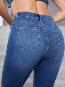 Damen Skinny Jeans mit hoher Taille und Stretch, lässige Schlaghose, elegante & minimalistische Serie