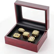 5PCS Football Championship Ring MEDALS Football Championship Ring Award Gift Prizes With A Boutique Wooden Box And Match Or Championship Winner Men's Ring Party Gift Bag - Gold - View 2