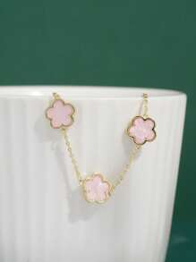 1条时尚铜花装饰链手链，适合女性日常佩戴，情人节、母亲节礼物，送给妈妈的理想之选 - 粉色 - 查看 3