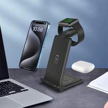 充电站兼容 Apple 多种设备，3 合 1 快速无线充电器支架底座可折叠兼容 Iphone 16 15 14 Plus Pro Max 13 12 Mini 11 Pro X XS 8 Plus Apple Watch Series 10 9 8 Ultra 7 6 SE 5 4 3 2 AirPods 4/3/2/Pro/Pro 2 - 黑色 - 查看 2