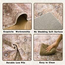 Vintage Rugs For Living Room, Machine Washable Area Rug Soft Low Pile Non Slip Carpet Boho Rug For Bedroom Kitchen Dining Room Balcony Outdoor - Rust Brown - View 6