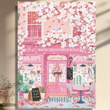 Framed   Pink Blossom Cafe Canvas Wall Art Tren /Dy Pink Cherry Flower Poster Funky Pastel Girly Aesthetic Prints For Kitchen Coffee Room   Birthday Party Decor, Mother's Day New Year Easter Gift,  Home Living Room Office Wall Decor, Perfect Gift And Wall Decoration - Framed - View 1