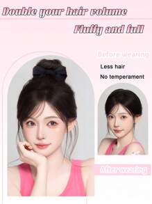 Parrucca sintetica con fermaglio a fiocco, bocciolo di fiore soffice, disco per la parte superiore della testa alto, anello per parrucca sintetica adatto per uso quotidiano delle donne e raduni - Multicolore - Visualizzare 8