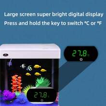 1pc Aquarium Fish Tank Digital Thermometer With LED Display, Switchable Between ℃ And ℉, Touch Control, Long-Lasting Button Battery, Suitable For Aquarium, Turtle Incubator, Fish Tank Accessories
