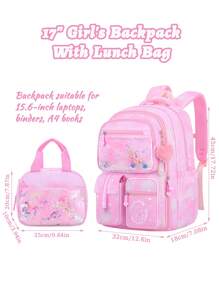 2件套女孩背包带手提包，女孩书包，15.6英寸笔记本电脑背包，蝴蝶书包旅行包，返校必备，适合青少年女孩、学生、初中生和高中生