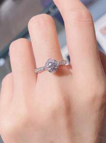 1pc S925 Sterling Silver Ring Inlaid With Synthetic Zirconia Geometric Design, Elegant Quality Jewelry For Women, Wedding, Engagement, Gift For Loved One