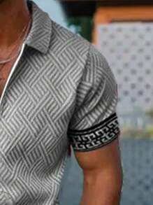 1 Set Men's Sports & Casual Jacquard Printed Polo Shirt With Shorts, Summer - Grey - View 6