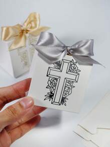 10pcs Mini Gift Box With Cross And Floral Design, Perfect For Christenings, Baptisms, Weddings, And Events, Includes Satin Ribbons In Gold And Silver, Ideal For Small Gifts, Favors, And Keepsakes – Elegant And High-Quality Craftsmanship, For Mother's Day, Bridesmaid Gifts, Graduation Gifts, Birthday Gifts, Wedding Gifts,Birthday,Bride,Wedding