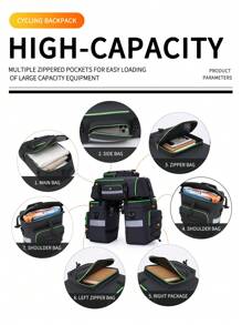 1PC Waterproof And Wear-Resistant Bicycle Rear Seat Bag With Detachable Three-In-One Bicycle Tail Bag, And Cool Reflective Cycling Bag For Men And Women, Essential For Night Cycling And Going Out, Large-Capacity Bicycle Bag Luggage Storage Bag, Can Be Detached Separately, Shoulder-Back, Cross-Body, Multiple Carrying Methods, Very Suitable For Commuting Travel, Adventure Camping, Cycling Travel, Fishing, Running And Gym - Black - View 8