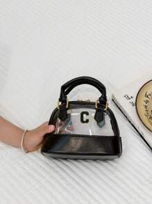 1pc 1pc Pu Zipper Opening And Closing Korean Version Of Girls' Fashionable Transparent Shell-Shaped Jelly Handbag, Fashionable Chain Shoulder Crossbody Evening Bag, Niche Design Comfortable Shoulder Strap, Versatile And Not Picky, Suitable For Dinner, Going Out, Playing, A Perfect Gift For Girls (Letter Diy) - Black - View 10