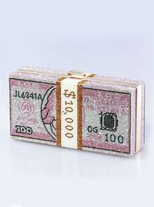 欧美时尚水钻镶美元符号设计晚装手拿包，水晶点缀