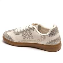 Women's Flat Sneakers | Shiny Embellishments And Laces - Beige - View 3