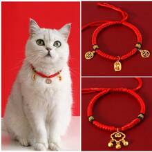 1 pièce Collier en corde rouge pour animaux de compagnie avec un cadenas de sécurité et un pendentif porte-bonheur pour la fortune et la richesse. Collier réglable pour chats et petits chiens convenant aux animaux pesant 2-8kg