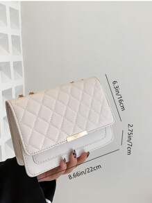Fashionable Solid Color Quilted Chain Shoulder Bag, Diamond Quilted Flap Square Mini Crossbody Bag, Casual Women's Handbag For Commute, Traveling, Phone, Lipstick - Beige - View 8
