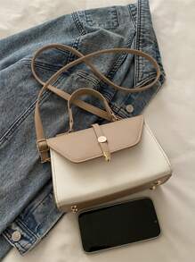 Neue Frühlings Kontrast Farbblock Patchwork Handtasche, modische Schulter- und Umhängetasche - Khaki - Übersicht 6