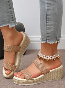 Women's Classic Fashion Casual Elegant Comfortable Beach Resort Beach Bohemian Versatile Lightweight Wedge Thick Bottom Fashionable Woven Hemp Rope Sandals, Multiple Colors Available
