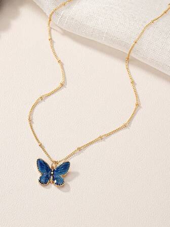 1入時尚合金與搪瓷蝴蝶吊墜項鏈,適用於宴會、戶外運動和日常穿搭