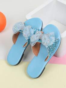 1 Pair Girls' Fashionable Glitter Butterfly Slide Sandals, Flat, Suitable For Summer