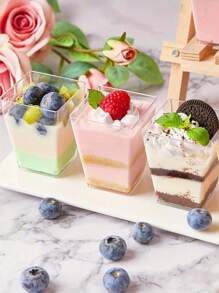 50pcs/Set Slanted Transparent Plastic Cups For Pudding, Mousse, Jelly, Party, Suitable For Mousse, Pudding, Desserts, Mini Ice Cream Cakes Etc. Reusable For Dessert Decoration, Birthday Party, Wedding Party And Other Events (Additional 10pcs Available For Purchase) - Multicolor - View 6